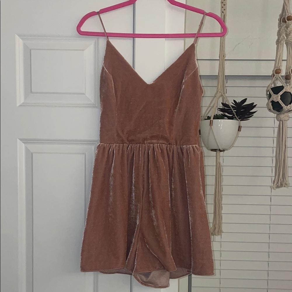 Pink Velvet Spaghetti Strap Romper